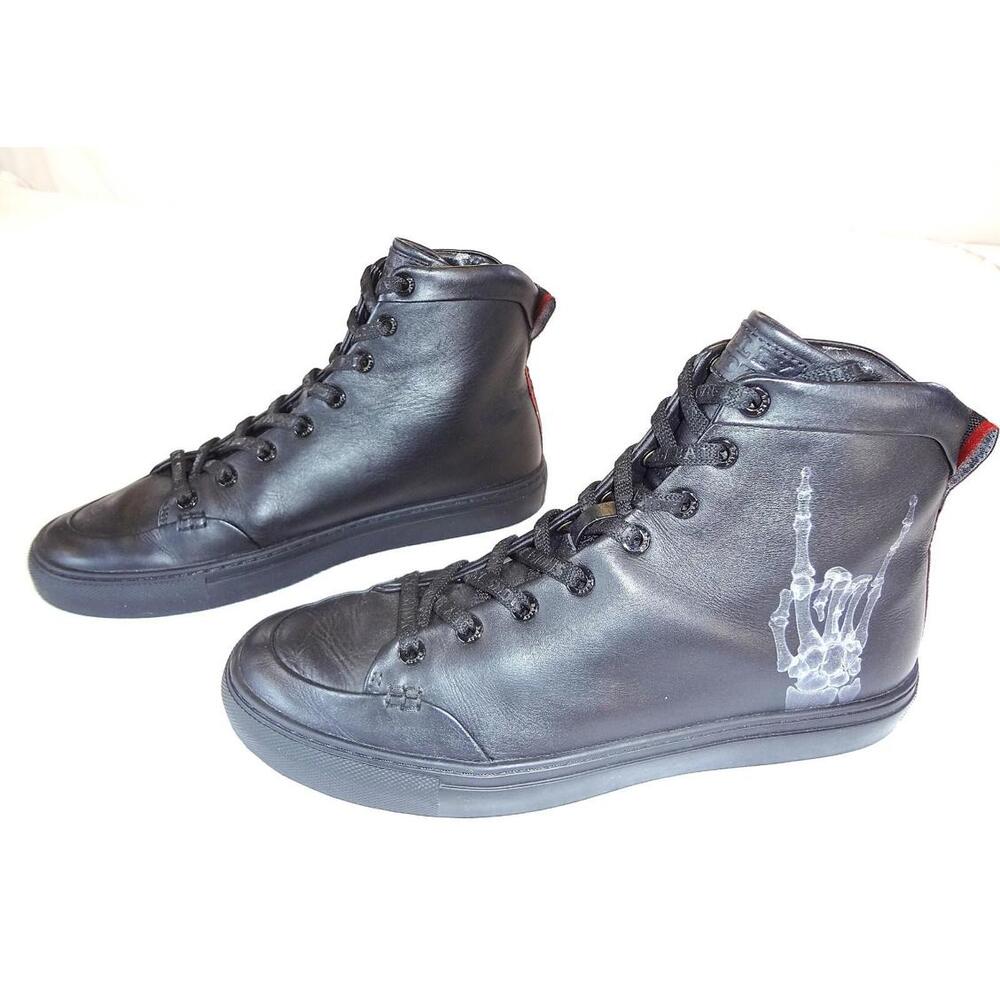 Balenciaga Black Leather High Top Sneakers Rocker Skeleton Shoes, Men's 9.5